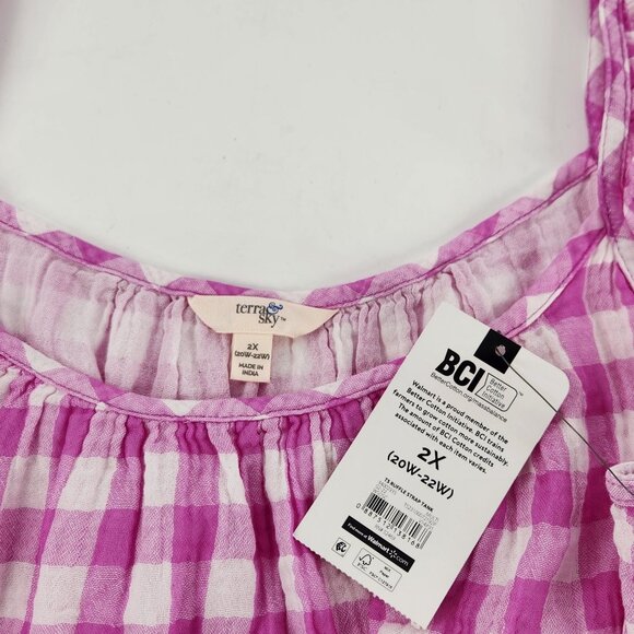Terra & Sky Ruffle Tank Top Womens Plus Size 2X Pink White Pink Gingham Preppy - Picture 8 of 12